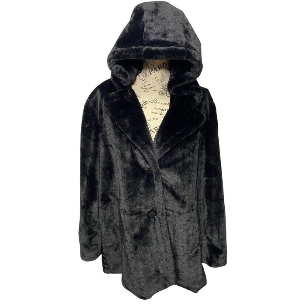 NVLT Hooded Faux Mink JACKET Black Sherpa Coat Womens Sz 1X NWT Anthropologie